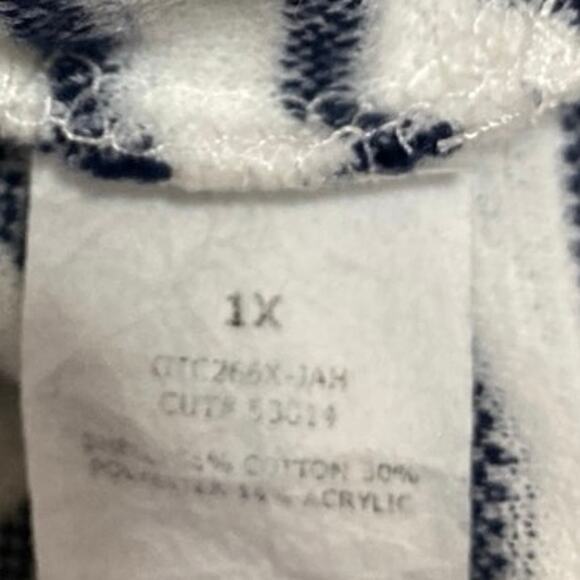 Green Envelope White Blue Striped Knit Short Sleeve Fringe T-Shirt Top Size 1X - Picture 4 of 4